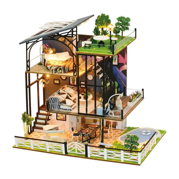 

трехэтажное вилла kits diy деревянные миниатюрный dollhouse ручной работы кукольный дом модель подарок на новый год день рождения y200704