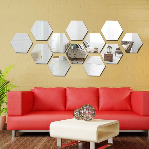 

12pcs/set hexagonal 3d mirror wall stickers restaurant aisle floor personality decorative mirror paste living room sticker