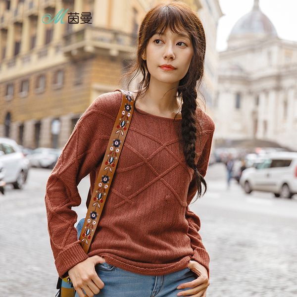 

inman 2019 spring autumn women female girl basic knitwear fashion off shoulder style lady ladies causal pullover knitted sweater, White;black