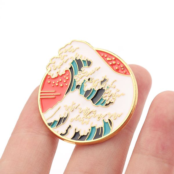 

the coast of kanagawa wave brooch the great wave off kanagawa enamel pins brooches for women men lapel pin artist teacher gifts, Gray