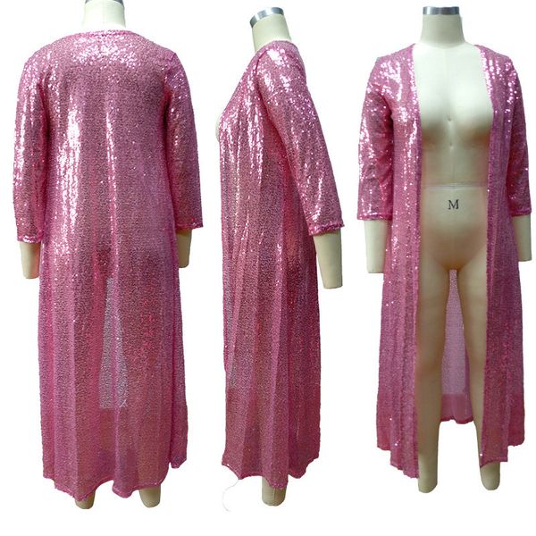 

плюс размер блестки кардиган дизайнерская женская верхняя одежда свободные половина рукава светлый цвет дамы накидка женская одежда, Black