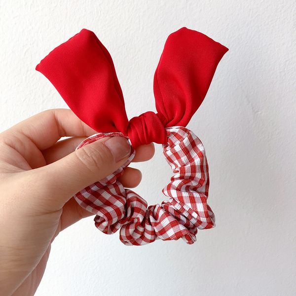 

children simple hair ropes cute lattice color square ears folds cloth rubber bands for girl fashion hair accessories, Slivery;white