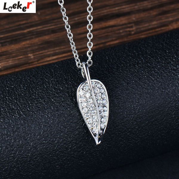 

leeker shining leaf choker necklace rose gold silver color chain inlay full tiny crystal necklace for women jewelry 375 lk8