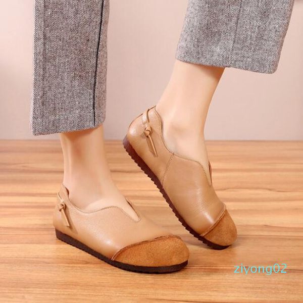 

2019 new soft comfort splice cowhide leather shoes woman loafers shoes flat soft bottom retro driving fashion casual flats 02z, Black