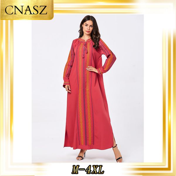 

abaya dubai fashion large sze women's red diamond abstract embroidery split arab dress casual dress