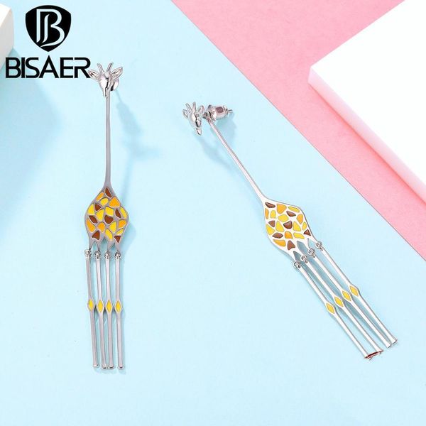 

cute animal giraffe yellow long neck leg animal giraffe long drop earrings for women fashion silver earrings jewelry brincos, Golden
