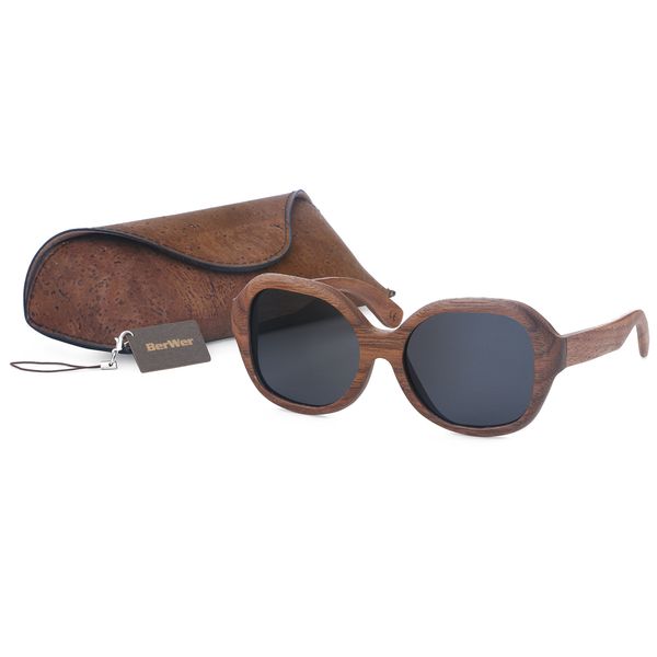 

berwer black walnut wooden polarized sunglasses mens vintage uv protection eyewear women bamboo glasses with gift cork case, White;black