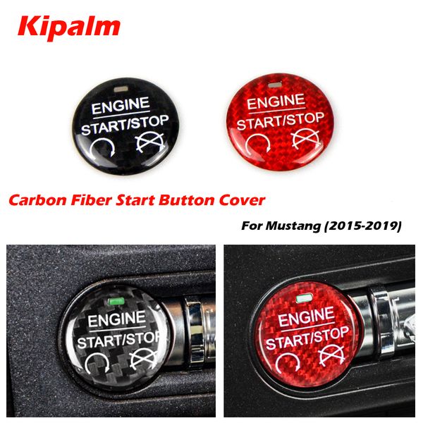 

kipalm for ford mustang carbon fiber sticker car engine start sbutton decoration cover car styling for 2015-2019 accessories