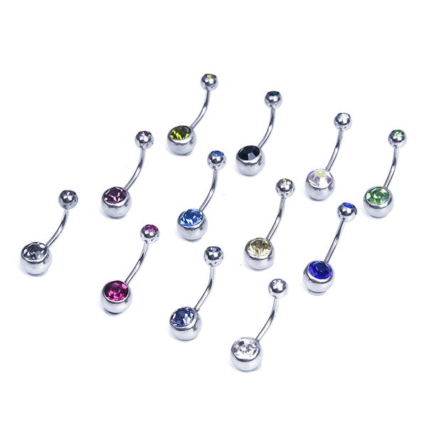 

12 surgical steel mix crystal belly navel barbell bar ring, Slivery;golden