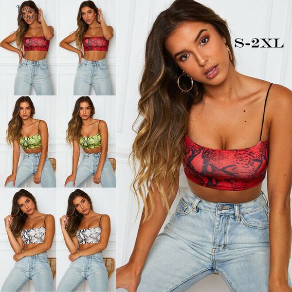 

women snakeskin tank pattern print strappy bustier bra polyester bralette vest crop plus size, White