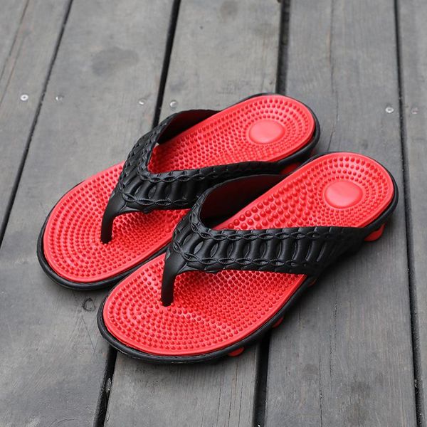 

shoes for men sandals and slippers summer massage bottom personality flip-flops non-slip soft bottom wear seaside vacation beach shoes, Black