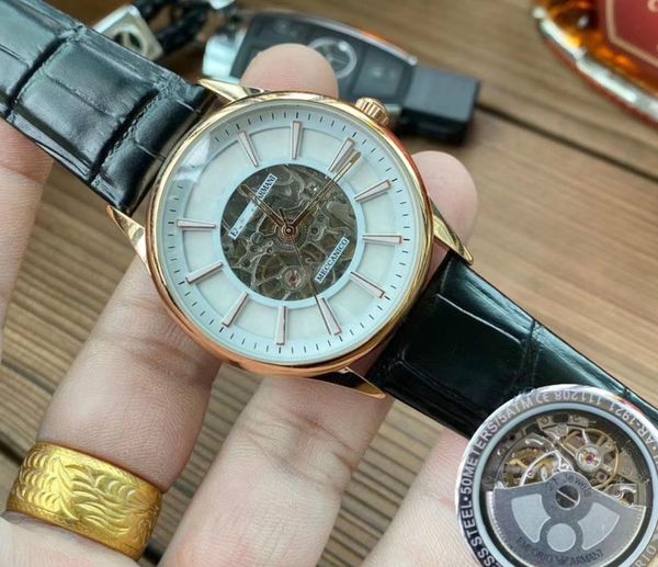 

мужские часы премиум класса роскошные дизайнерские часы топ бренд автоматический завод 41 мм маховик механические часы кожаный ремешок мужск, Slivery;brown