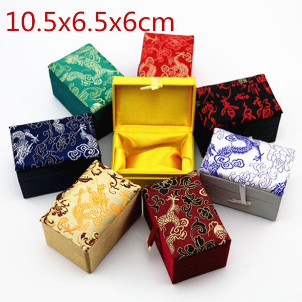 

4pcs rectangle cotton filled chinese silk jewelry gift box crafts buddha beads bracelet storage case stone seal collection boxes 10.5x6.5x6., Black;white
