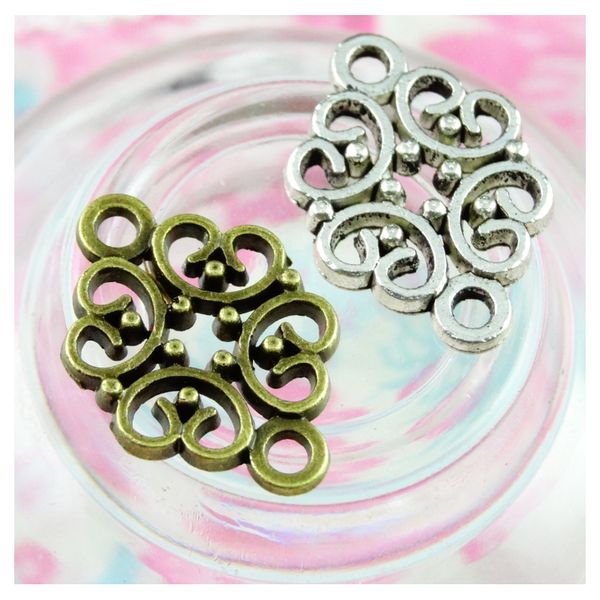

100pcs/lot 13.5*19.8mm antique bronze flower connect charm pendants diy jewelry for bracelet necklace earring, Blue;slivery