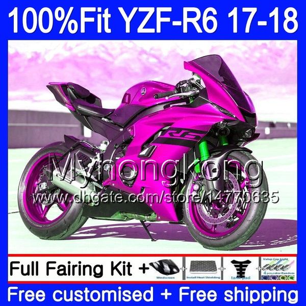 Iniezione Kit rosa caldo lucido per YAMAHA YZF600 YZF R6 YZF 600 YZF-R6 17 18 248HM.38 YZF R 6 YZF-600 YZFR6 2017 2018 Corpo carenatura + 7 regali