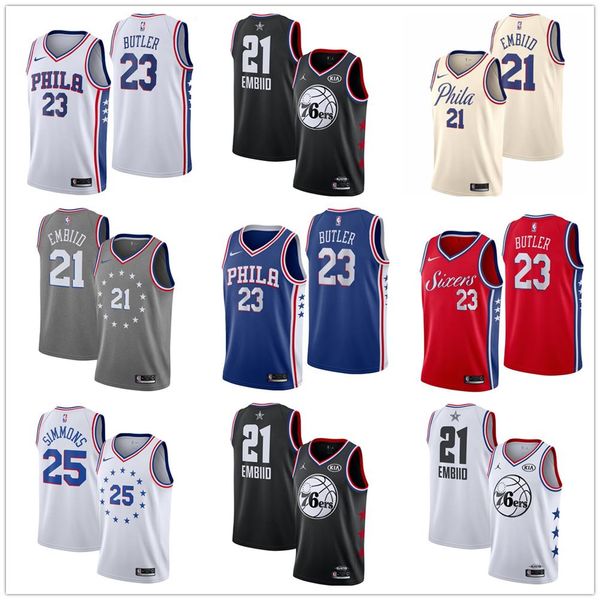 

men basketball jersey 21 embiid ben 23 butler markelle 25 simmons lebron stitched jerseys basketball jerseys 2019-2020 classic city jersey, Black;red
