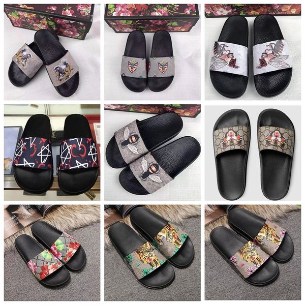 

designer rubber slide sandal floral brocade men slipper gear bottoms flip flops women striped beach causal slipper with box us5-11, Black