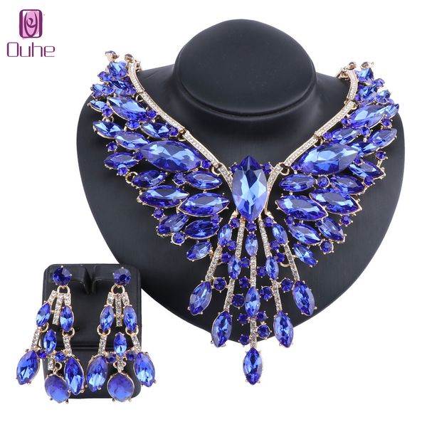 

fashion crystal rhinestones statement necklace earrings for women bridal wedding party accessories decoration jewelry set, Slivery;golden
