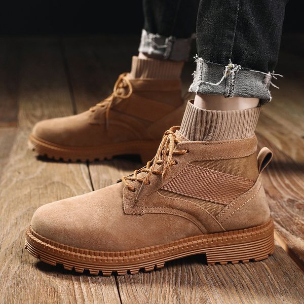 

autumn boots men's british trend and outdoor high shoes men's desert work boots, Black