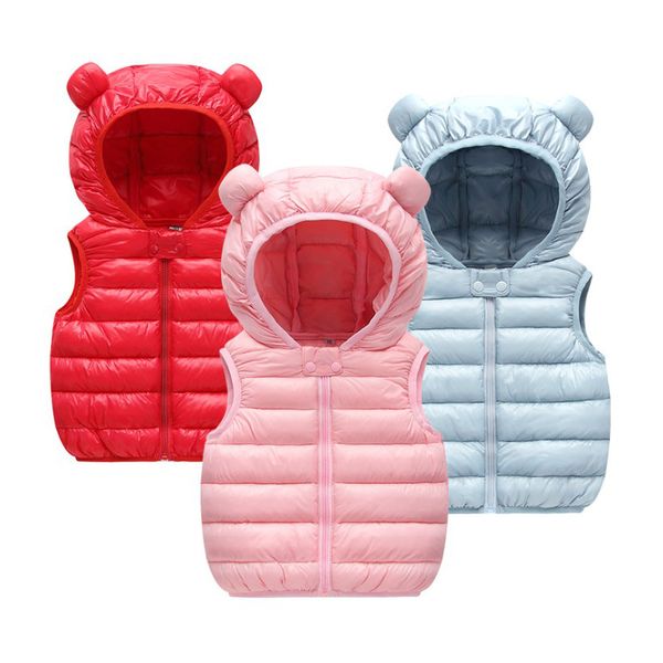 

qaziqiland 2019 new children's vest children's girls solid color vest hooded jacket winter autumn fashion boy baby jacket, Blue