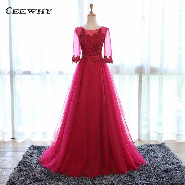 

ceewhy burgundy illusion half sleeve embroidery robe de soiree formal gowns long evening dresses 2019 prom dresses abendkleider, White;black