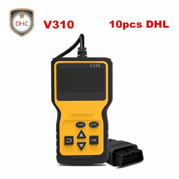 

10pcs dhl v310 obdii eobd auto code reader scanner six languages automobile diagnostic tool v 310 for all obd2 protocols cars