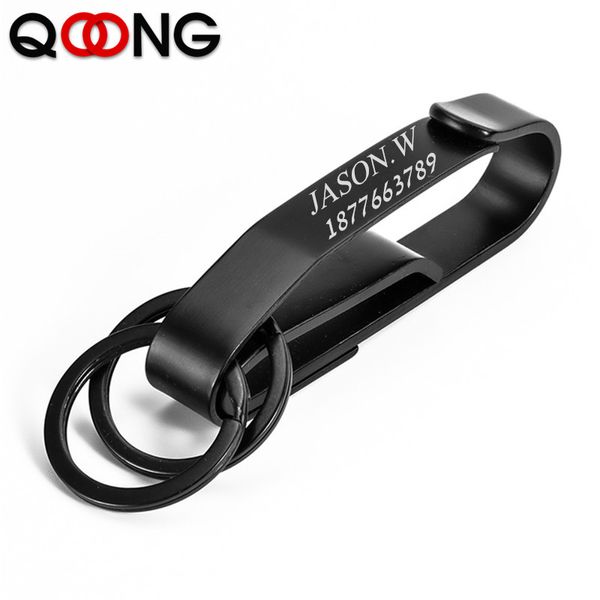 

qoong customized keychain for car plate number logo anti-lost keyring engraved name key chain ring personalized gift for men y80, Silver