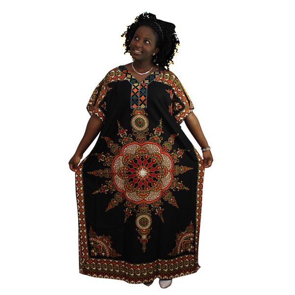

autumn african embroidery traditional print maxi dress dashiki vintage loose women's maxi dress, Red