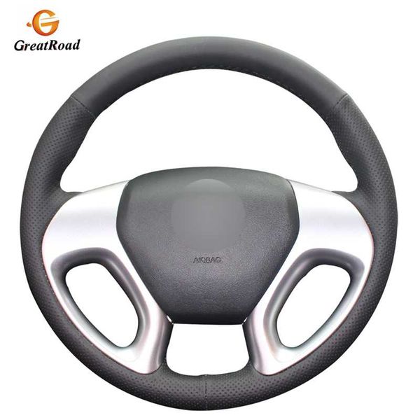 

black artificial leather car steering wheel cover for ix35 2011-2015 tucson 2 2010 2011 2012 2013 2014 2015