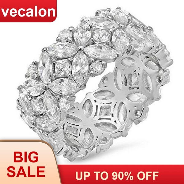 

vecalon flower shape promise ring set 925 sterling silver 5a zircon cz engagement rings for women men jewelry gift cj191216, Slivery;golden
