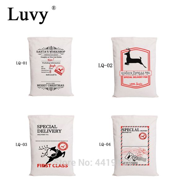 

luvy christmas bag 30pcs/lot wholesale santa sacks 6 styles big santa claus party kids drawstring canvas christmas gift bag