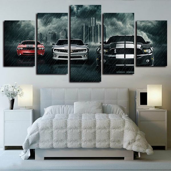 

5 piece shelby mustang the car in the rain super sports car prints and posters paintings artwork giclee canvas oil painting