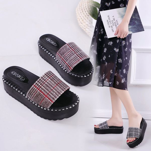 

slippers fashion chromatic bling women 2021 spring summer korean platform shoes muller half, Black