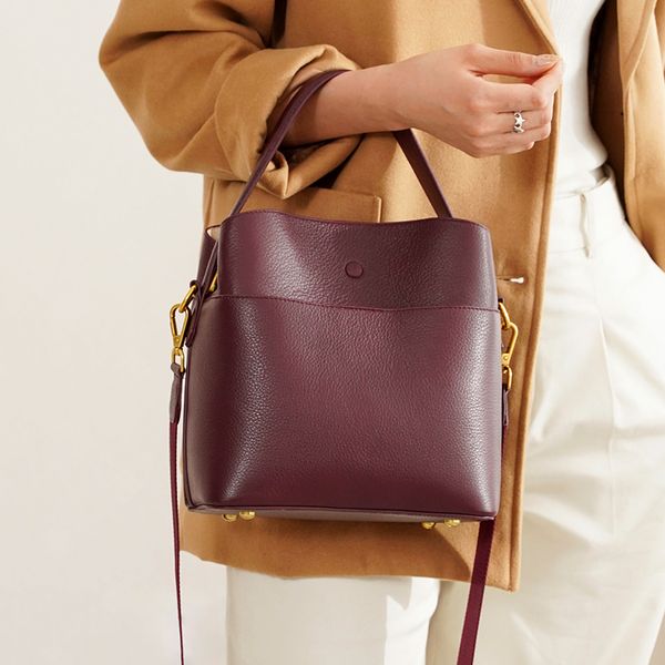 

woonam women fashion hide genuine calf leather multi pouch bucket shoulder bag wb1127