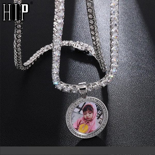 

hip hop custom made p memory round iced out bling cubic zircon necklace&pendant for men jewelry with tennis chain, Silver