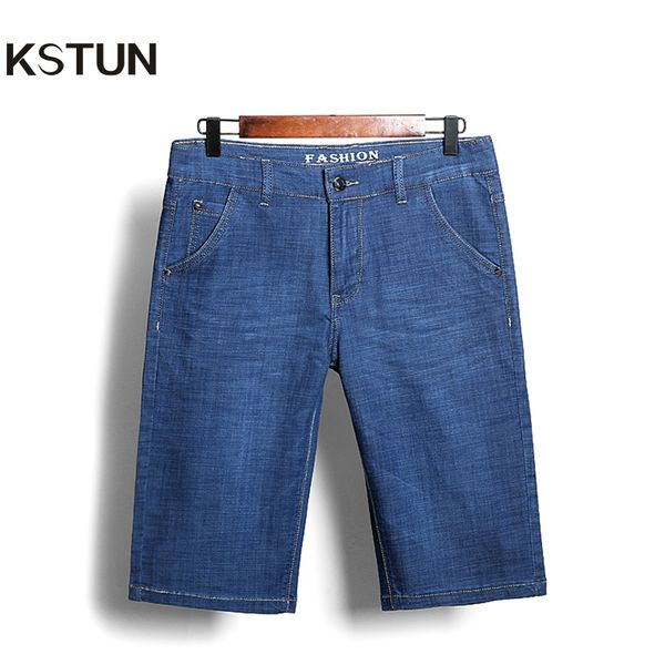 

kstun men's jeans denim shorts stretch ultrathin light blue regular fit casaul shorts breathable soft summer male cowboys