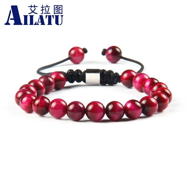 

ailatu jewelry wholesale 8mm green and pink tiger eye stone beads braided bracelet for couples gift, Golden;silver