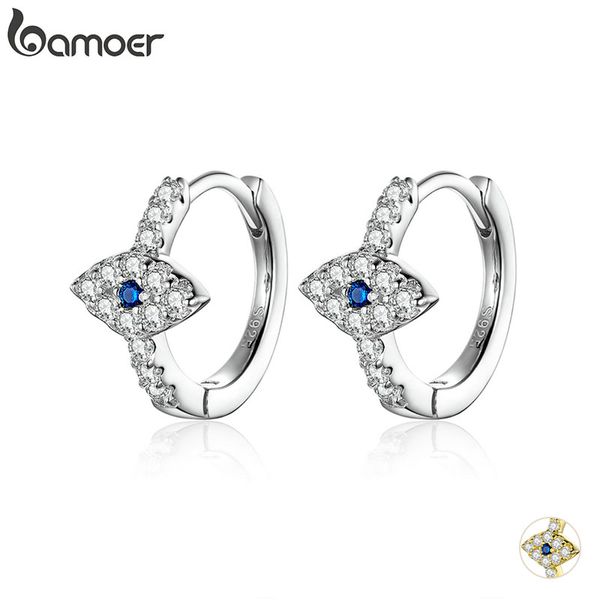 

bamoer authentic 925 sterling silver jewelry bright eye hoop earrings for women clear sparkling cz fashion brincos sce783, Golden;silver