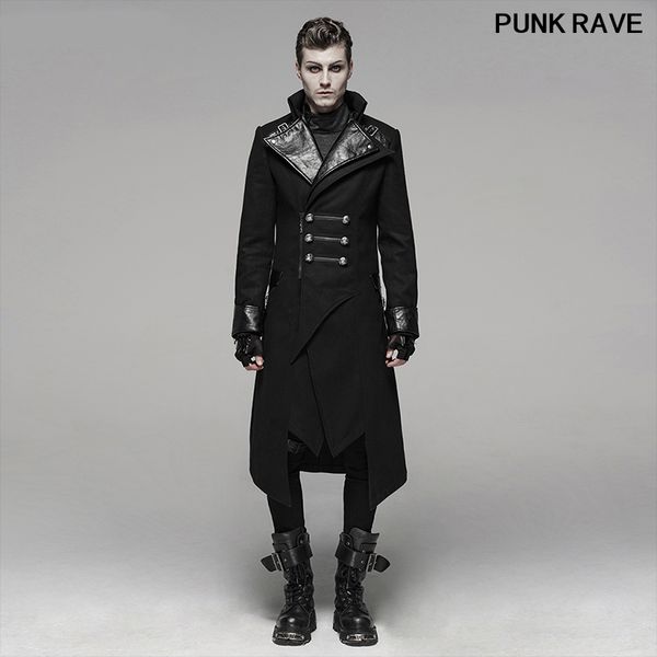 

gothic daily handsome mens overcoats punk classic black worsted asymmetry men long coat winter warm coat for men punk rave y-791