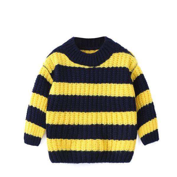 

sweater long sleeved girls fashion striped round neck knit bottoming shirt spring and autumn new, Blue