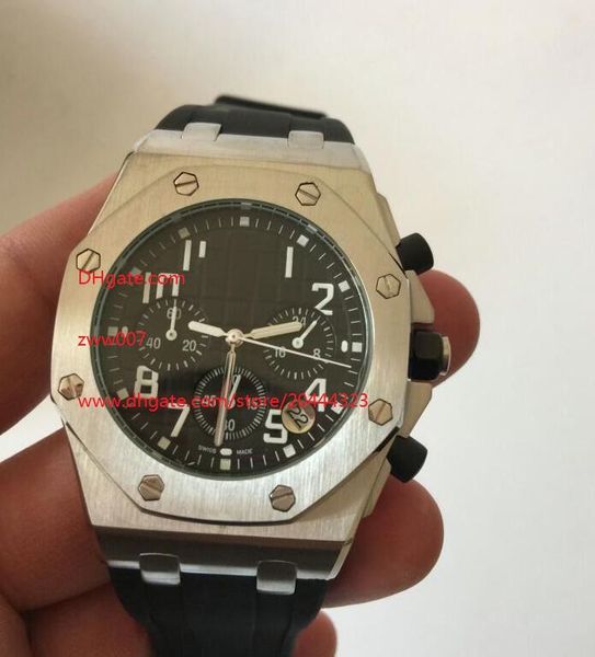 

factory supplier japanese quartz movement 42mm black rubber stainless steel chronograph black dial mens watches, Slivery;brown