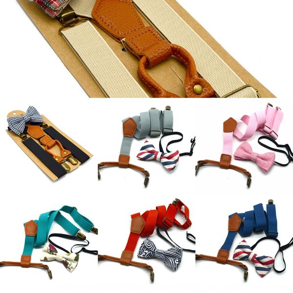 

children's solid color belt printed bow tie band butterfly elastic band set elastic belt 4 clip pants clip, Black;white