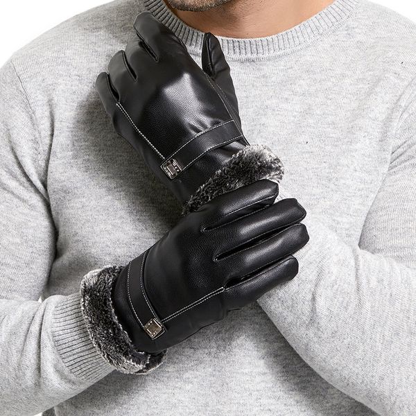 

men' winter leather gloves men' touch screen outdoor driving windproof warm business gloves winter, Blue;gray