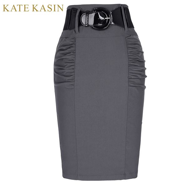 

kate kasin women skirts office pencil skirt belt slim fit summer bodycon skirts elegant high waist femme skirts, Black
