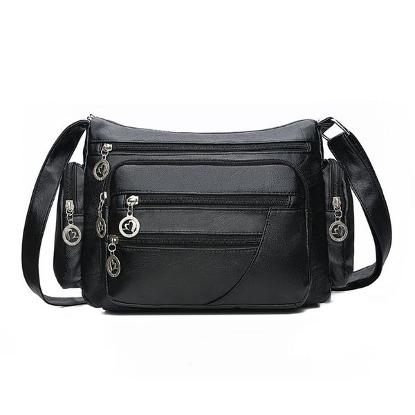 

women girl pu leather shoulder crossbody bag multi zipper messenger satchel tote purse