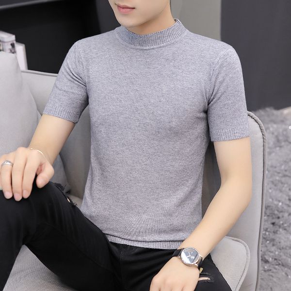 

2019casual self-cultivation high lead neck knitting men sweater autumn leisure short sleeve warm solid color male pullover s-3xl, White;black