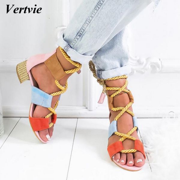 Vertvie 2019 Torridity Fashion Fasten Espadrilles Women Sandals Heel Pointed Mouth Sandals Hemp Rope Up Sandal Y190706