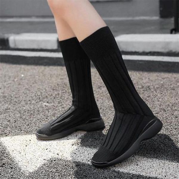 

boots womens black cotton stretchy sock knitting fashion sneakers flat ankle shoes casual c343