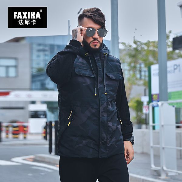

faxika big yards men's cotton feather waistcoat suit men's new winter increased fertilizer loose fat horse, Black