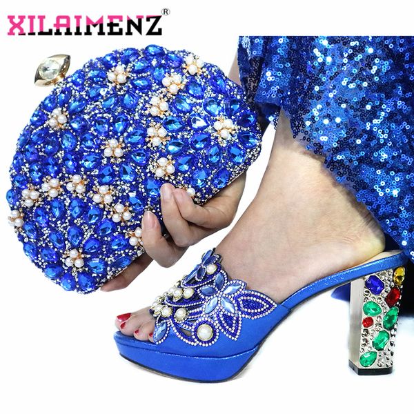 

2019 special arrivals wedding italian party shoes with matching bags ladies shoe and bag set decorated in royal blue for party, Black